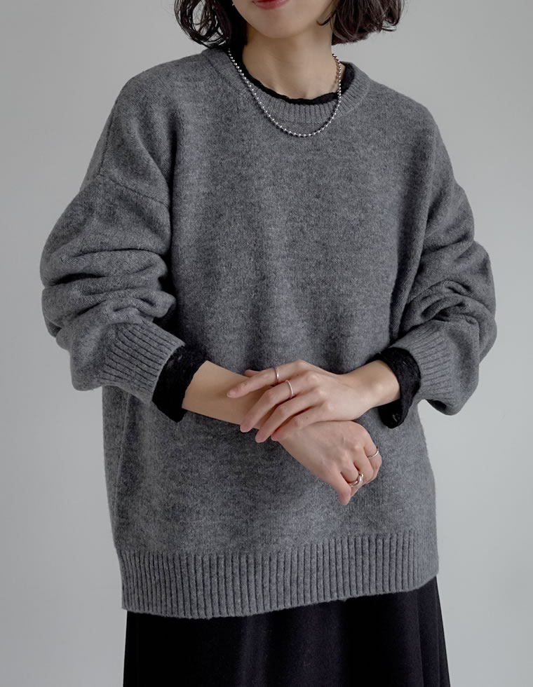 モヘアタッチニットクルーネックトップス