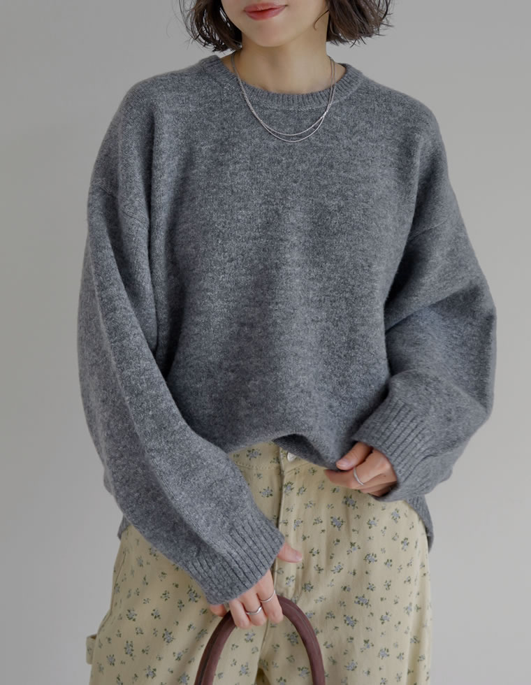 モヘアタッチニットクルーネックトップス