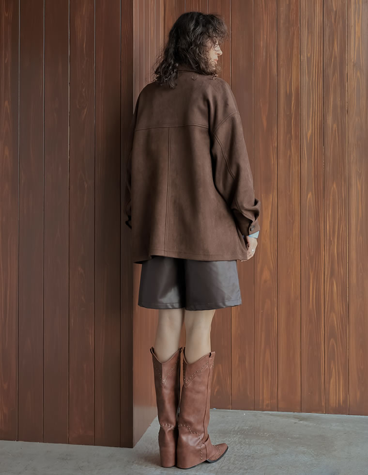 フェイクレザータックハーフパンツ