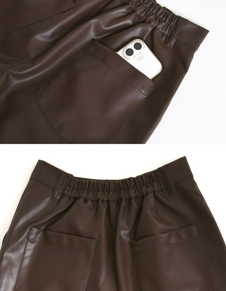 フェイクレザータックハーフパンツ