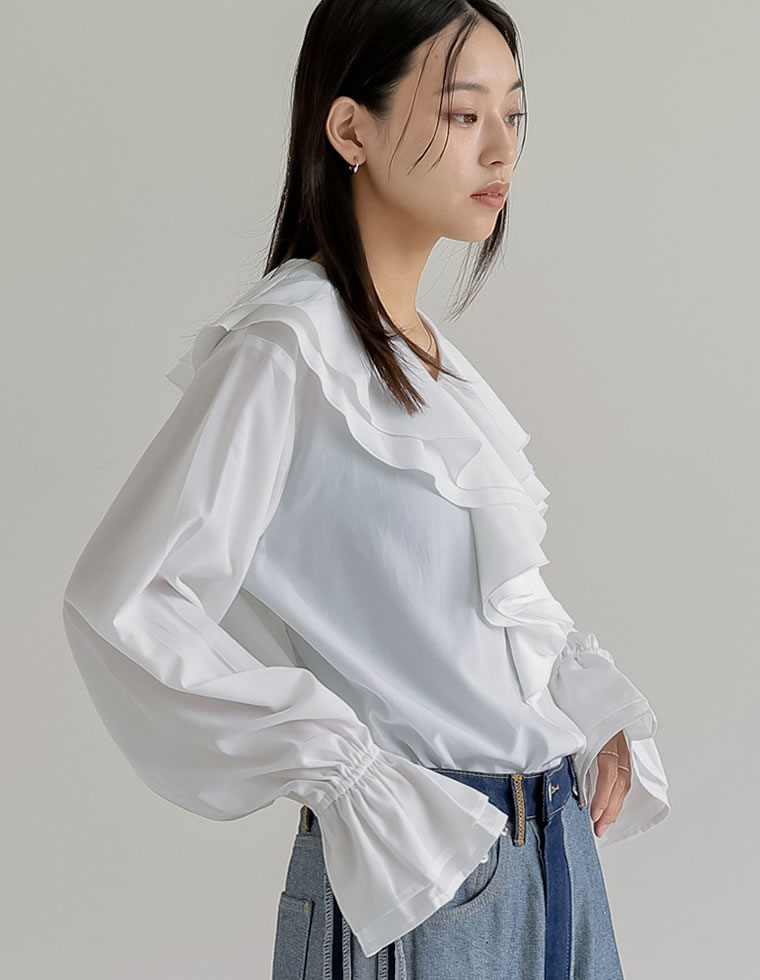 シアーエアリーラッフルカラーブラウス
