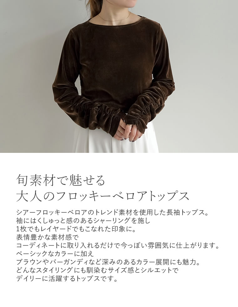 フロッキーベロア袖シャーリングトップス