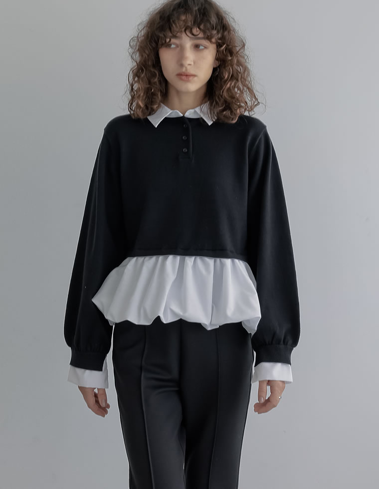ニット×シャツレイヤード風トップス