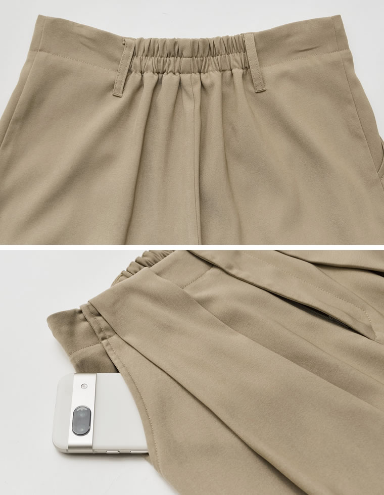 タックベルトループデザインワイドパンツ