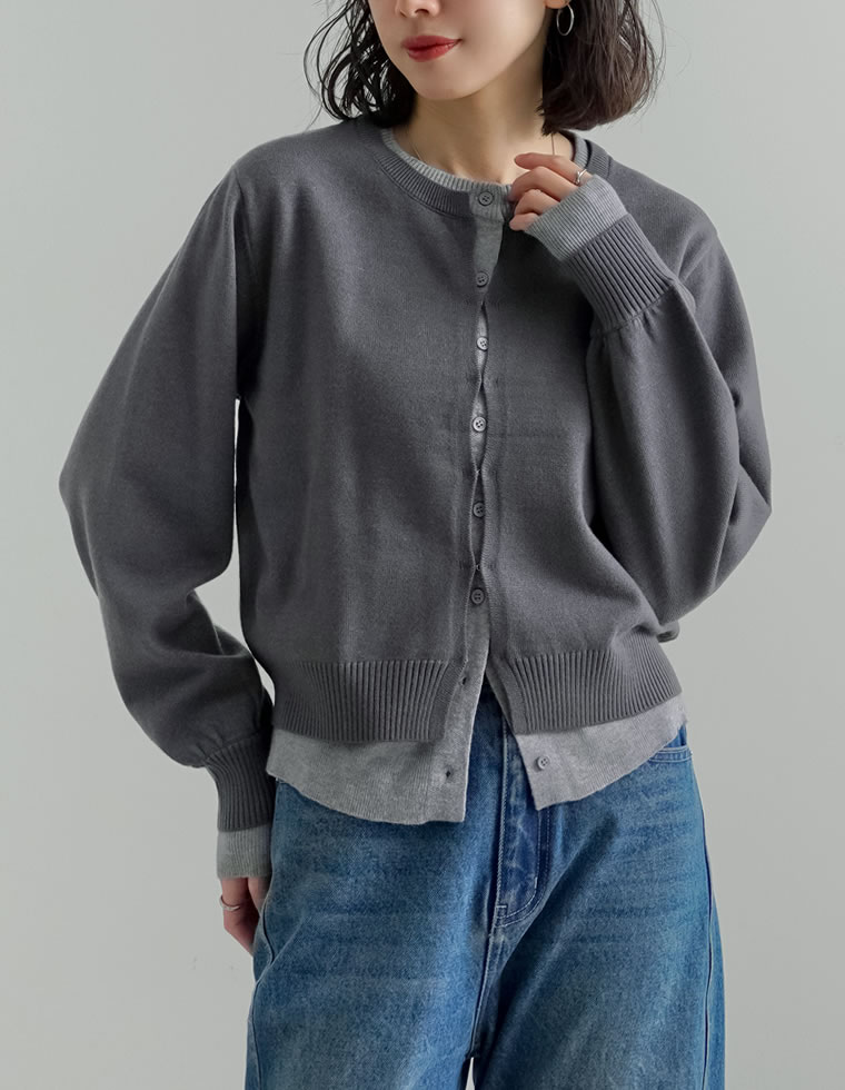 クルーネックレイヤード風カーディガン