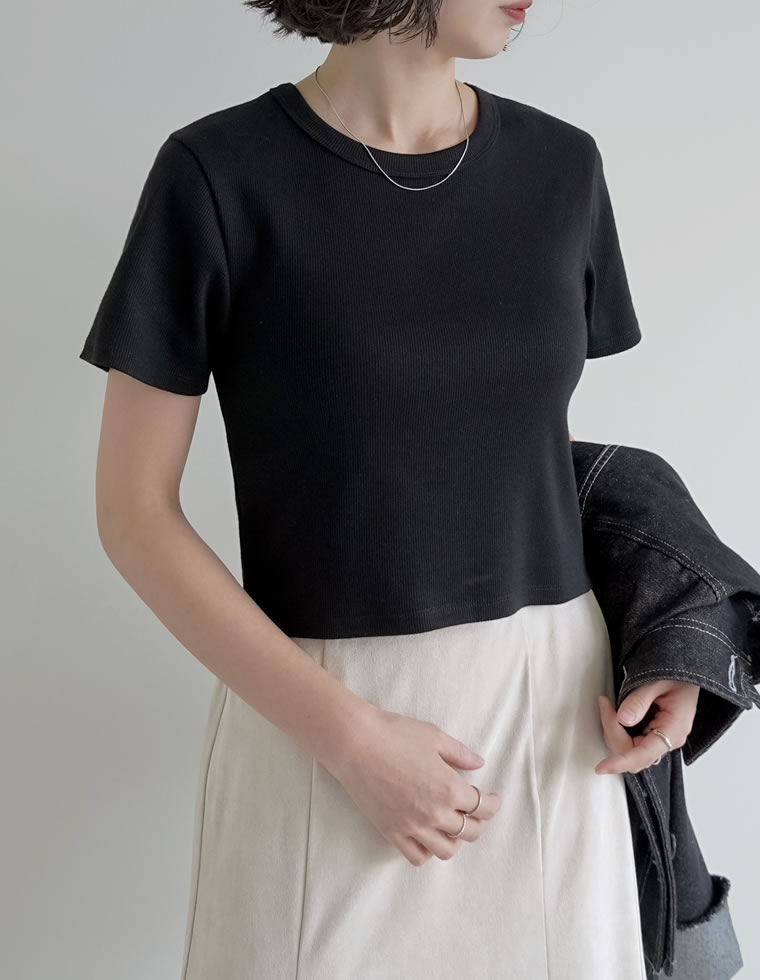 テレコリブクロップド半袖Ｔシャツ