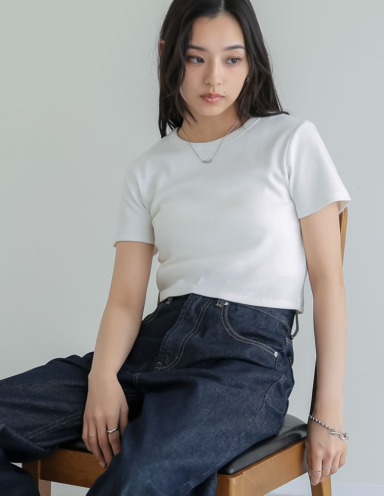 テレコリブクロップド半袖Ｔシャツ
