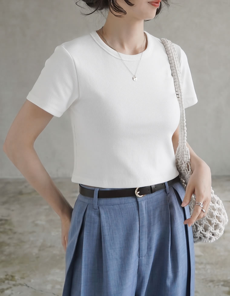 テレコリブクロップド半袖Ｔシャツ