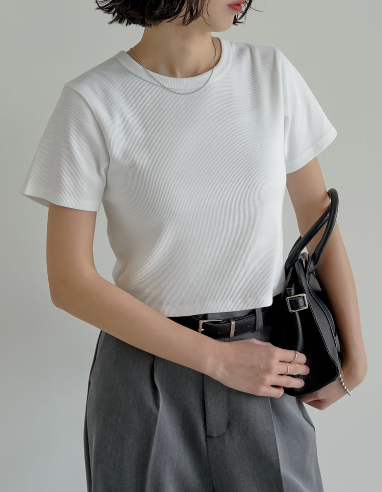 テレコリブクロップド半袖Ｔシャツ
