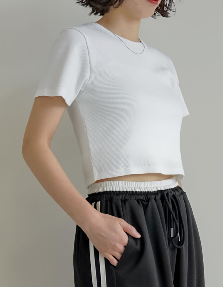 テレコリブクロップド半袖Ｔシャツ