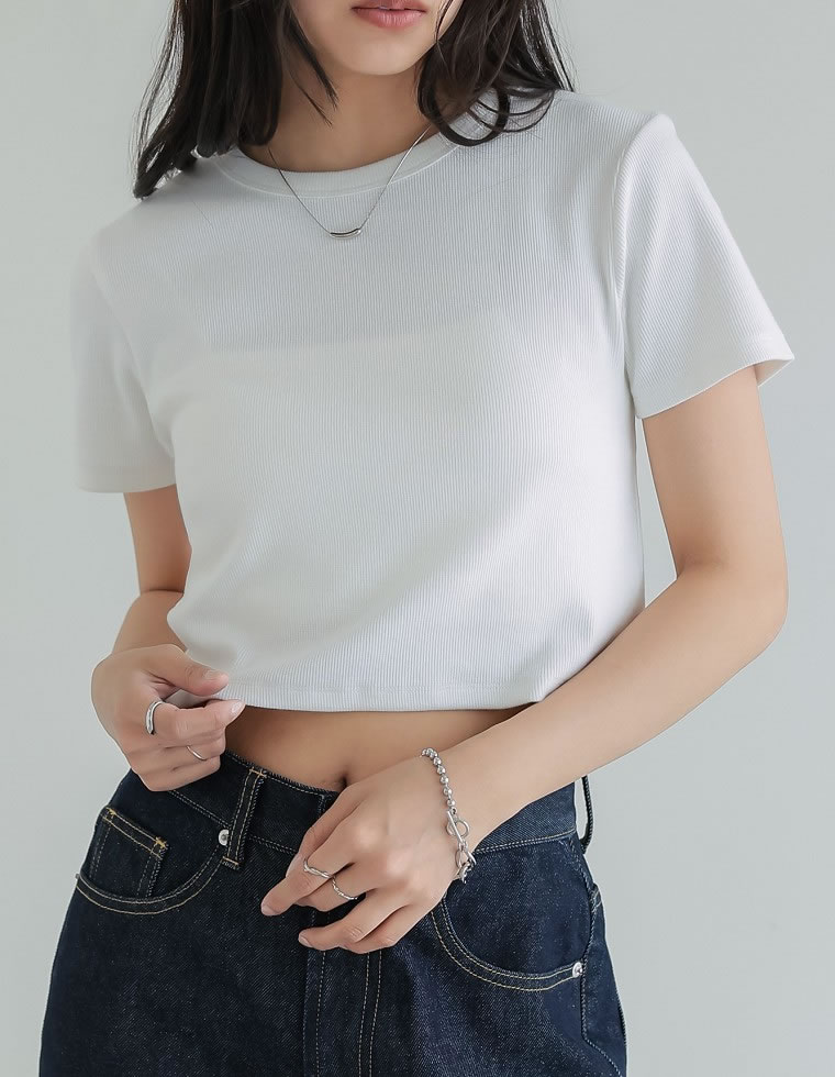 テレコリブクロップド半袖Ｔシャツ