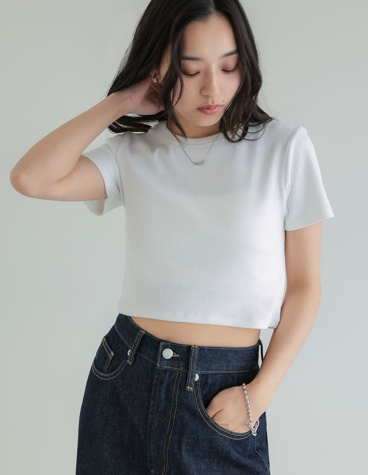 テレコリブクロップド半袖Ｔシャツ
