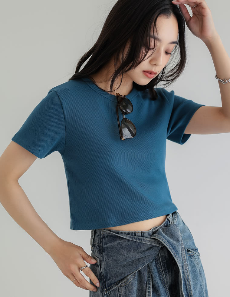 テレコリブクロップド半袖Ｔシャツ