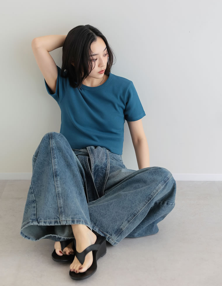 テレコリブクロップド半袖Ｔシャツ