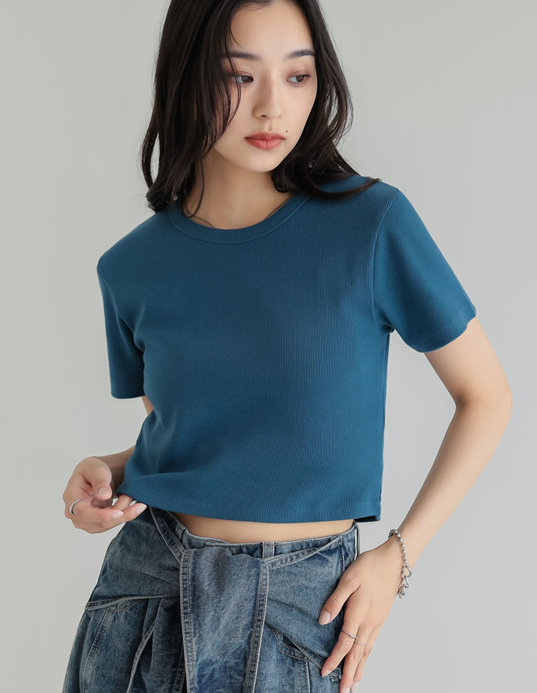 テレコリブクロップド半袖Ｔシャツ