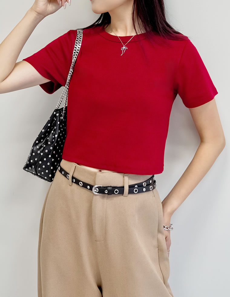 テレコリブクロップド半袖Ｔシャツ
