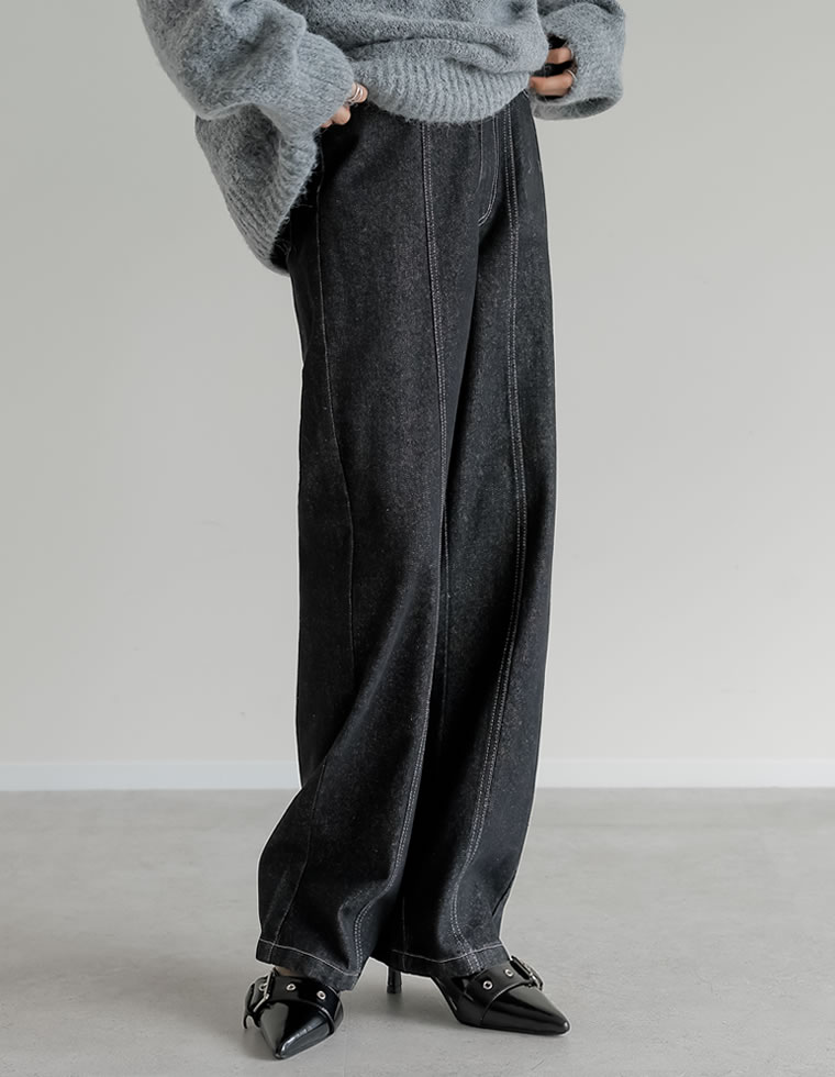 ウエストアシンメトリーデニムパンツ