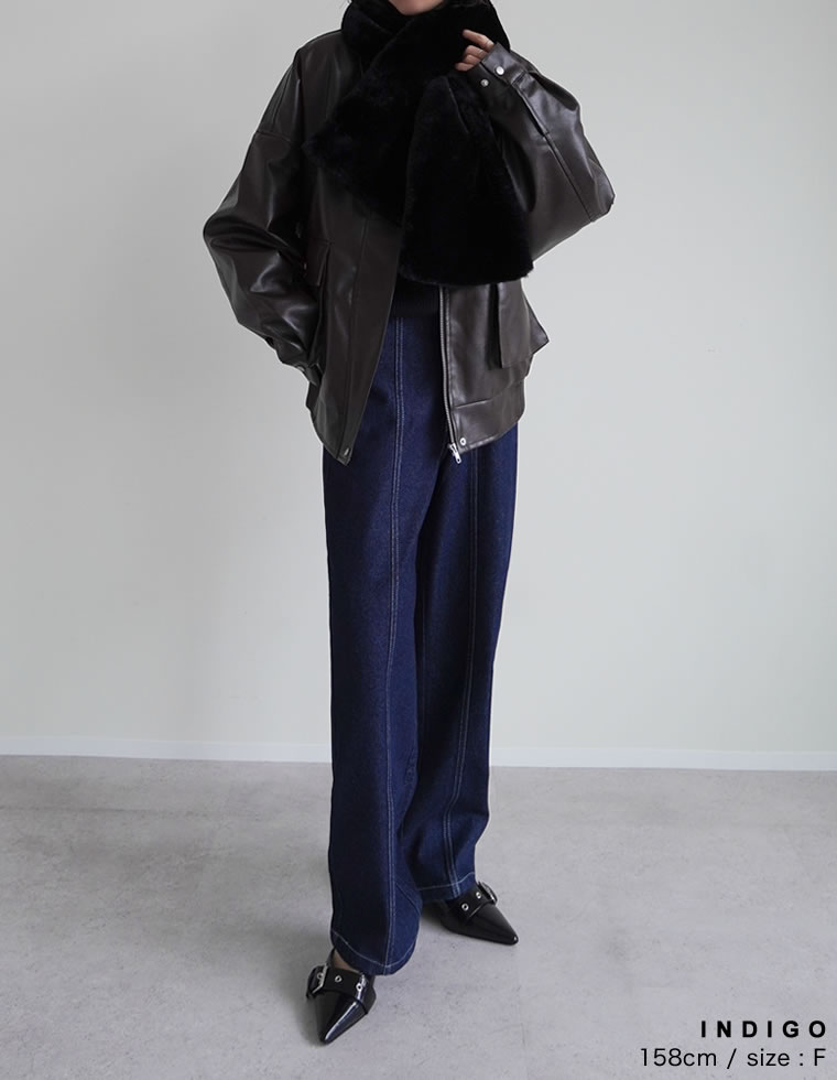 ウエストアシンメトリーデニムパンツ