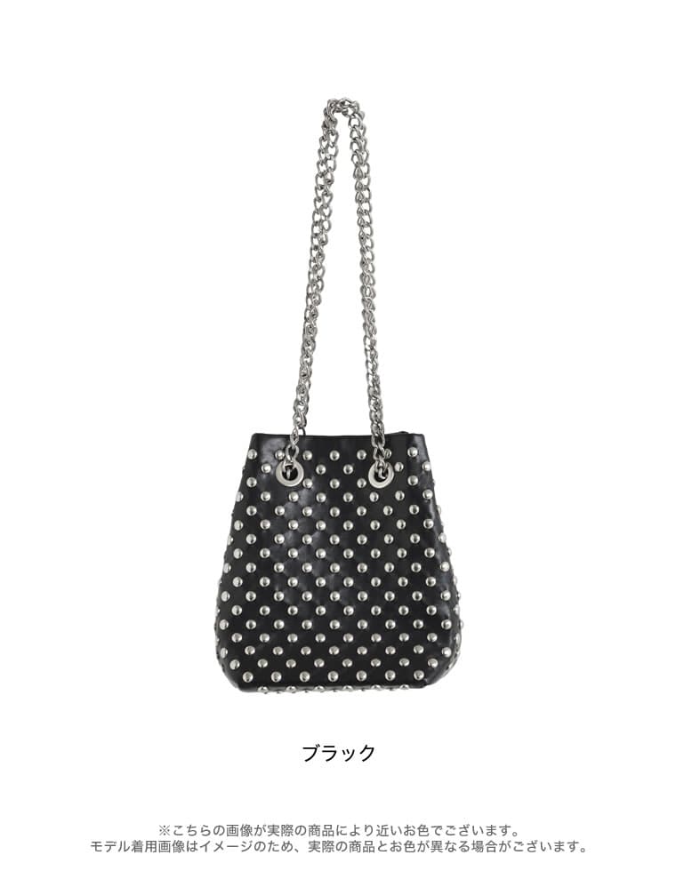 フェイクレザースタッズ付きチェーンバッグ