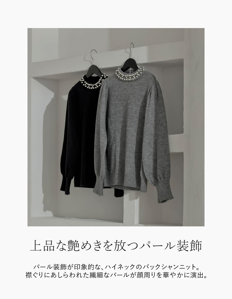 パールハイネックバックシャンニット