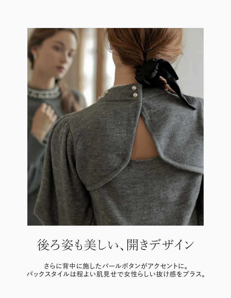 パールハイネックバックシャンニット