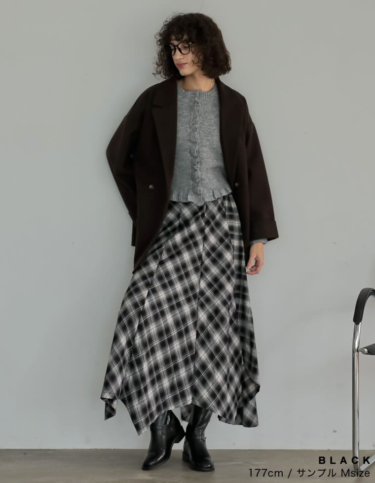 起毛チェック柄アシンメトリースカート