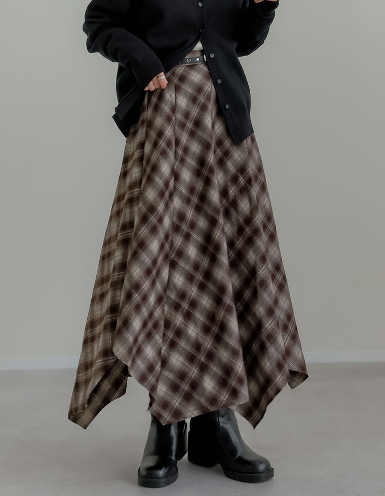 起毛チェック柄アシンメトリースカート
