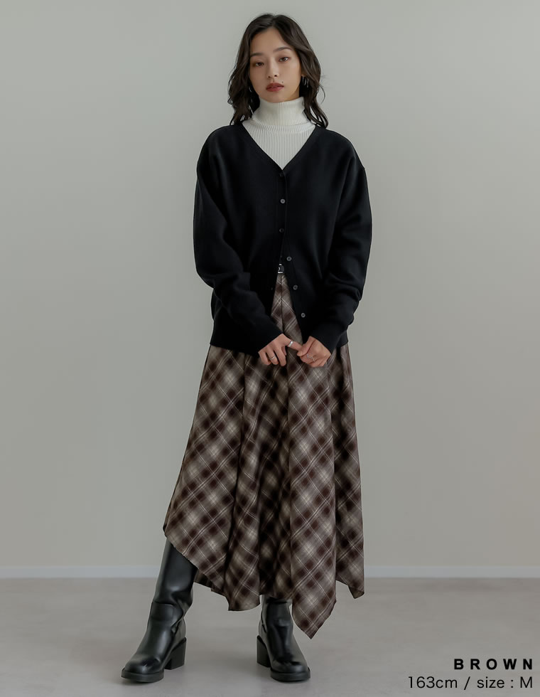 起毛チェック柄アシンメトリースカート