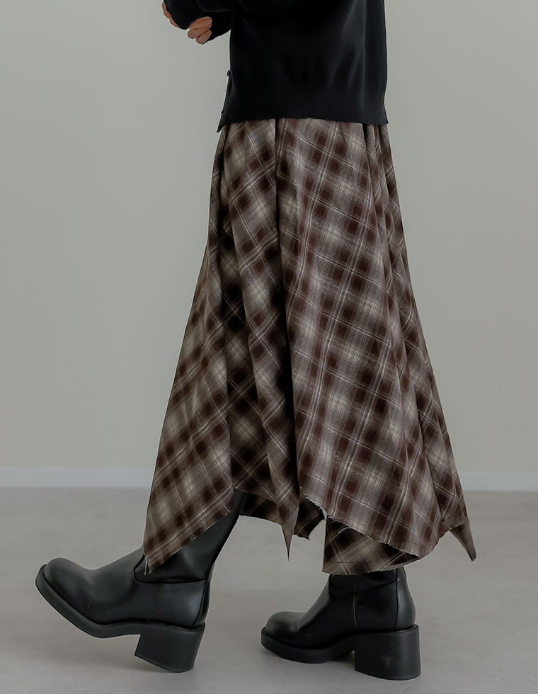 起毛チェック柄アシンメトリースカート
