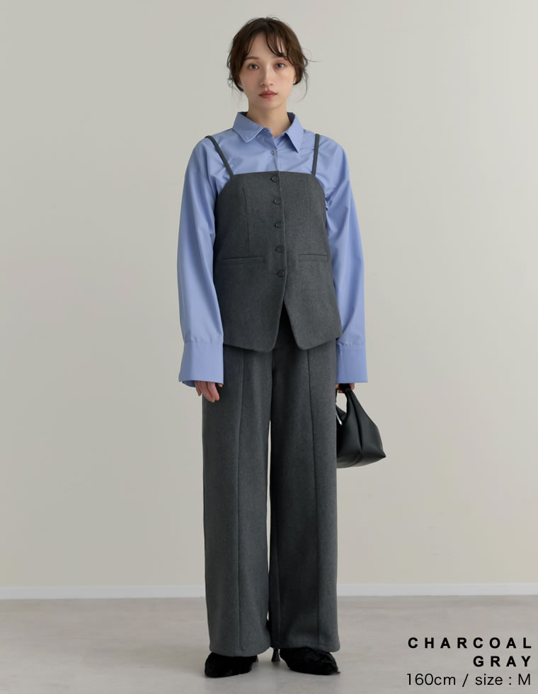 ウールライクピンタックストレートパンツ