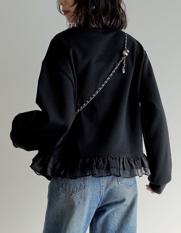 裏起毛裾チュールフリルプルオーバー