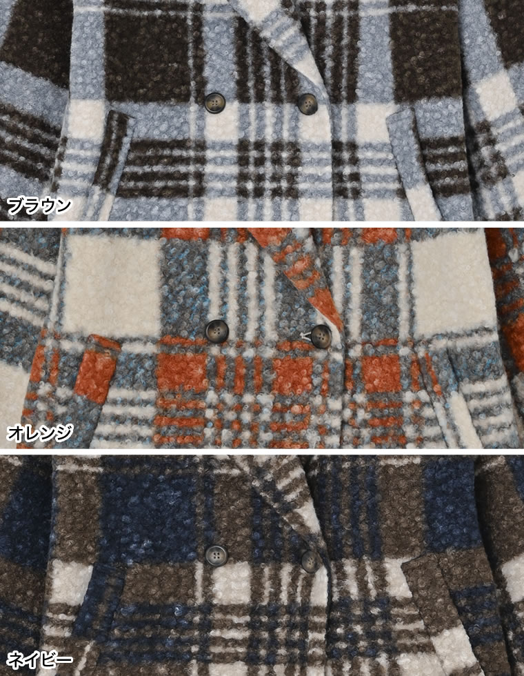 リングボアチェックミドルチェスターコート