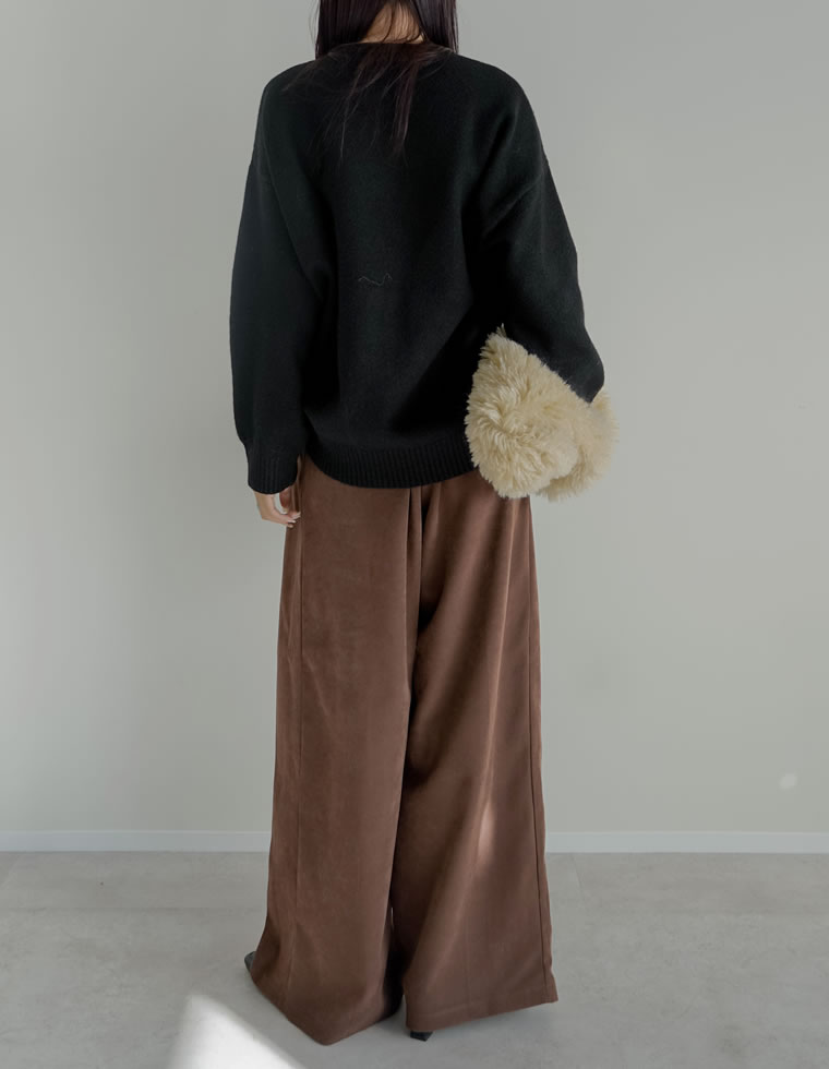 微起毛ツイルタックプリーツワイドパンツ