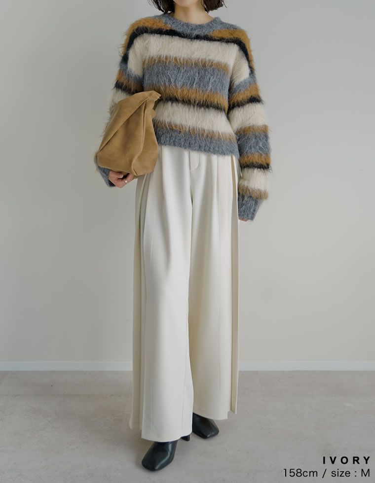 微起毛ツイルタックプリーツワイドパンツ