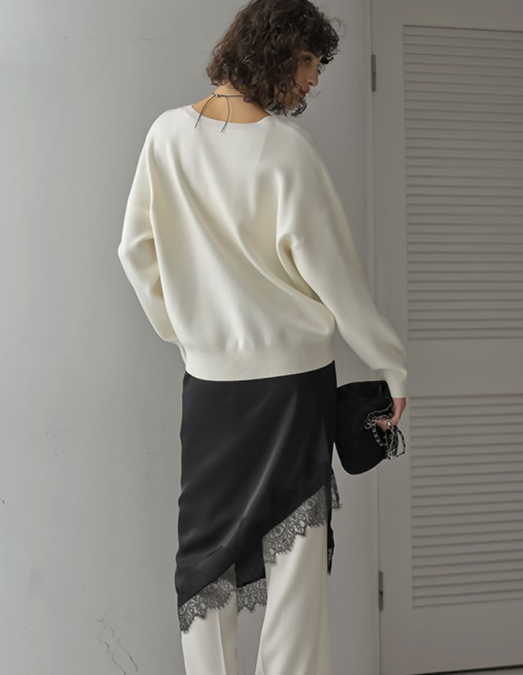 サテンレースアシンメトリーラップスカート