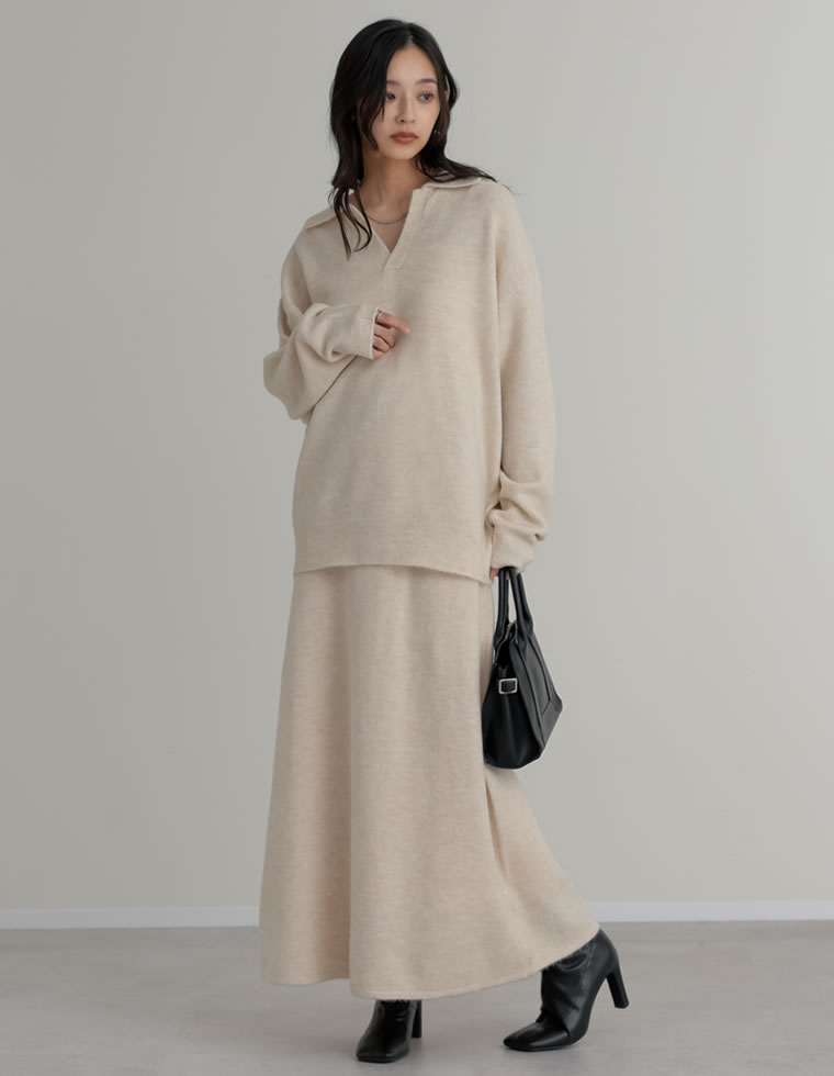 カシミヤタッチスキッパーニット×スカート