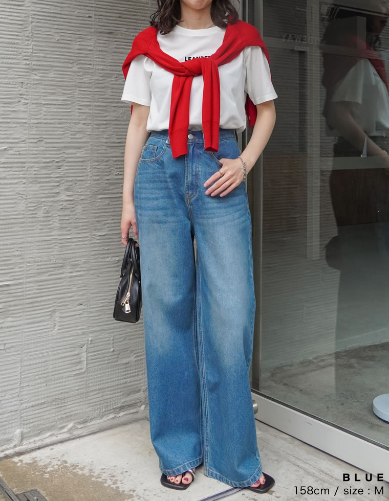 コットンデニムバックルデザインパンツ