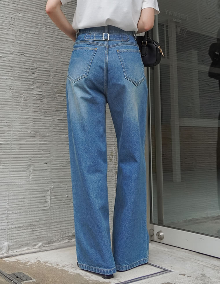 コットンデニムバックルデザインパンツ