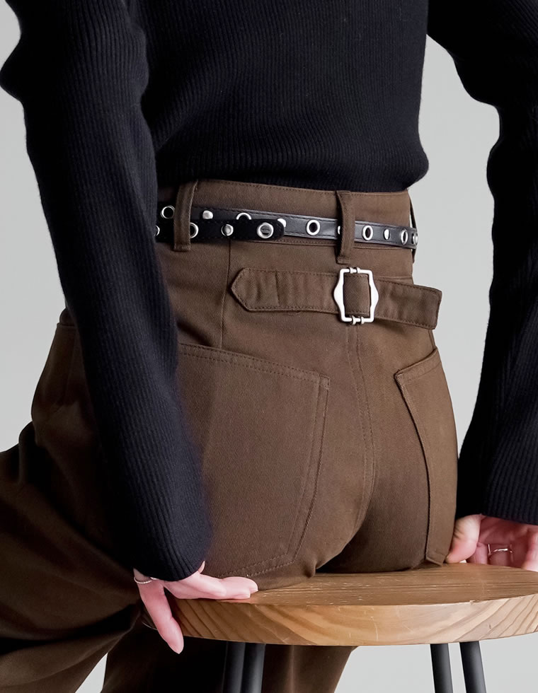 コットンツイル後ろバックルデザインパンツ