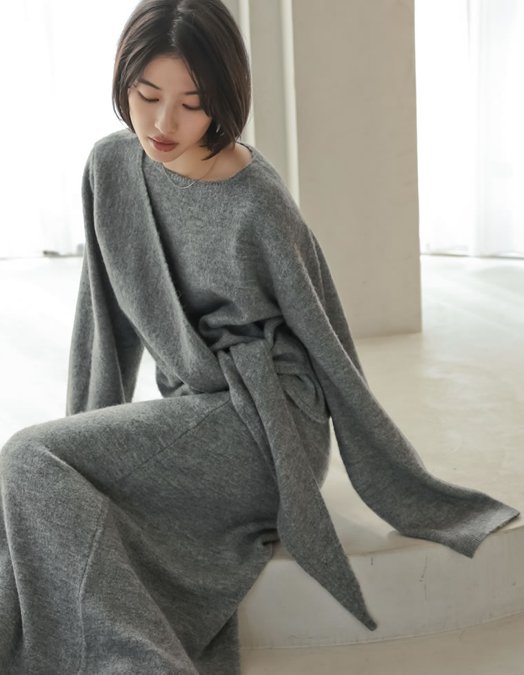 カシミヤタッチカシュクールニットアップ