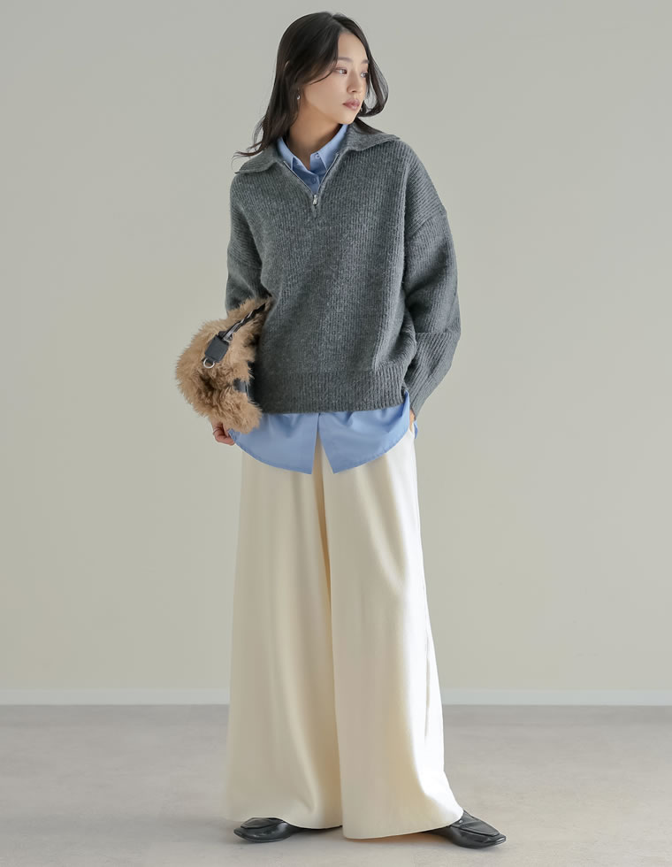ベルトループ付きニットパンツ
