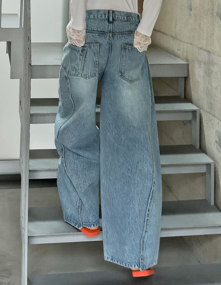 フリンジアシンメトリーワイドデニムパンツ