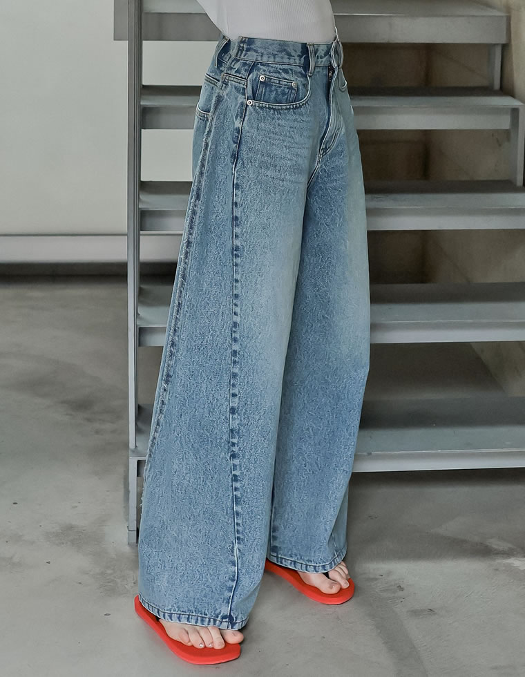 フリンジアシンメトリーワイドデニムパンツ