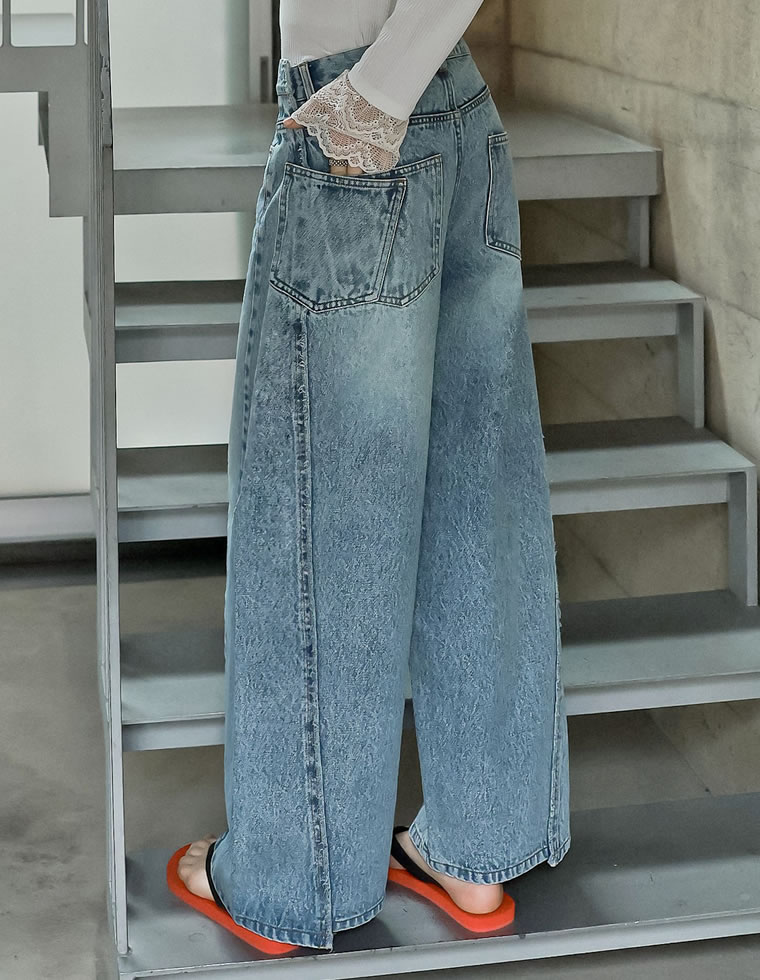 フリンジアシンメトリーワイドデニムパンツ