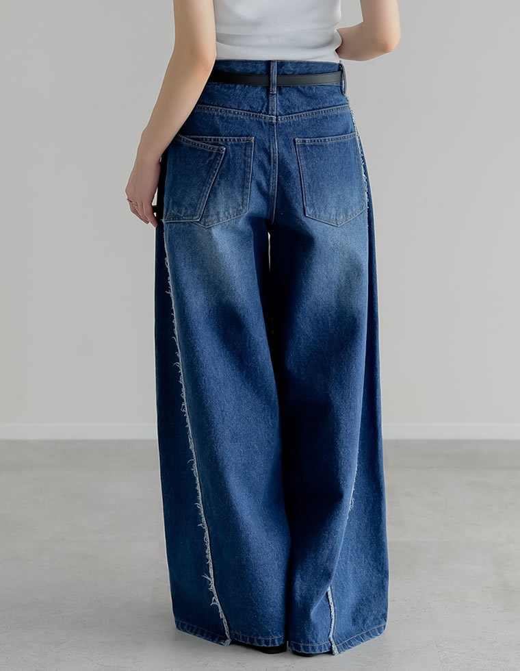フリンジアシンメトリーワイドデニムパンツ