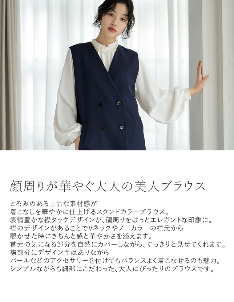 襟タックスタンドカラーブラウス