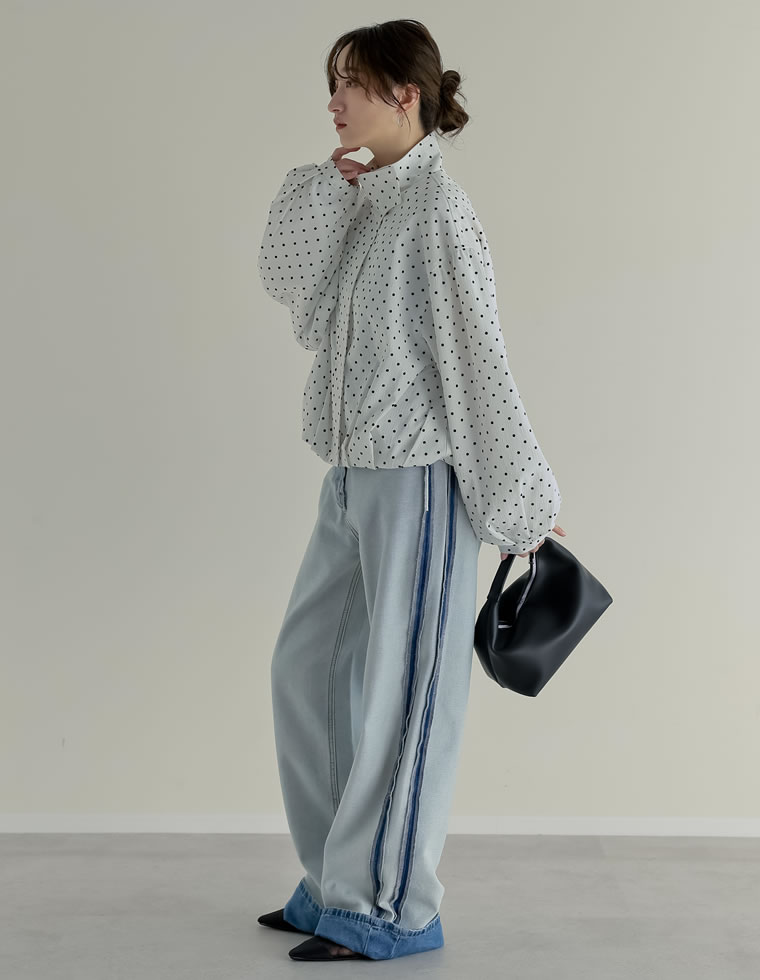 フロッキードット裾タックバルーンブルゾン
