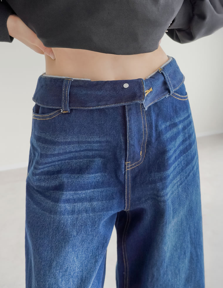 折り返しウエストワイドデニムパンツ