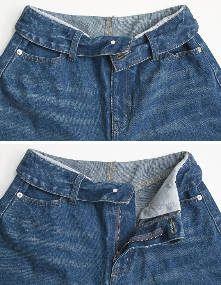 折り返しウエストワイドデニムパンツ