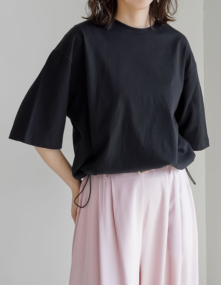 コットン裾ドロストクロップドTシャツ